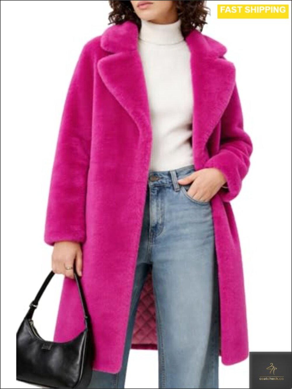 Faux Fur Coat Fuzzy Fleece Lapel Collar Longline Jacket